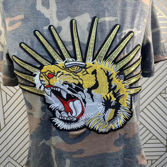 Melissa Masse Camo Tiger Applique Ruffle-Hem Tee - Picture 2 of 10